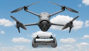 DJI Mavic 4 Pro unfolded on a table with triple-camera spherical gimbal and redesigned folding arms.