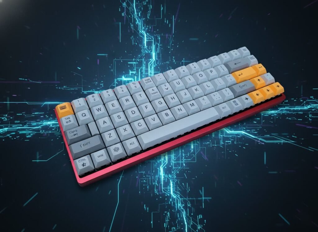 minimalist ortholinear mechanical keyboard with blank lego-style keycaps in a perfect grid layout